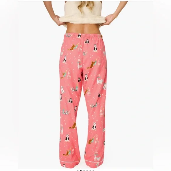 NWT PJ Salvage🥂😸”Let's Get Fizzical”😸🥂Cat Print Flannel Pants Sm - Picture 3 of 5